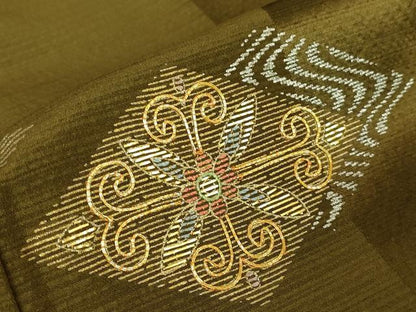 平和屋着物▽訪問着　単衣　駒刺繍　竹屋町刺繍　菱花文　金銀彩　正絹　逸品　未使用　DABG0414az