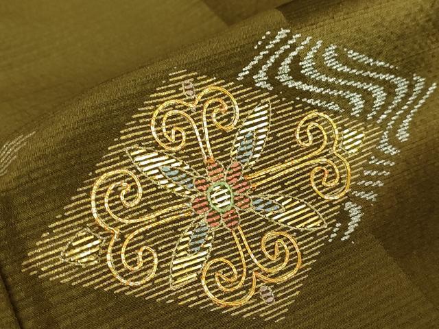 平和屋着物▽訪問着　単衣　駒刺繍　竹屋町刺繍　菱花文　金銀彩　正絹　逸品　未使用　DABG0414az