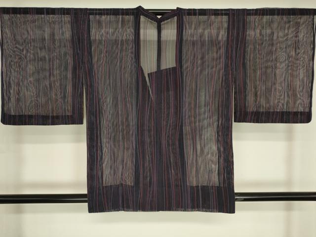 平和屋着物▽道行コート　スリーシーズン　春夏秋　塵除け　よろけ縞　正絹　逸品　DABG0416az
