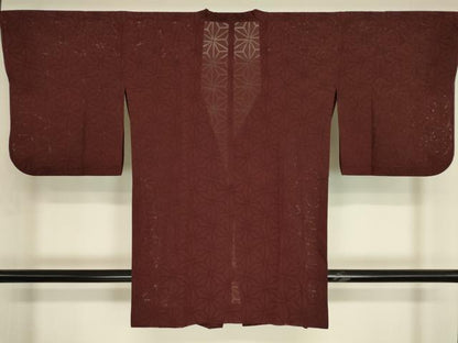 平和屋着物▽道行コート　スリーシーズン　春夏秋　塵除け　麻の葉紋紗　葡萄茶色　ロング丈　正絹　逸品　DABG0420az