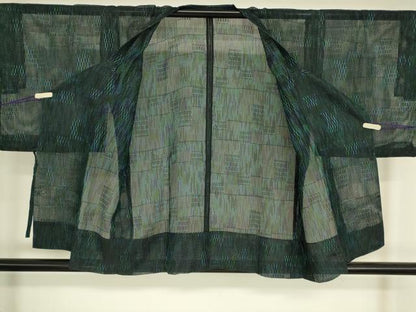 平和屋着物▽道行コート　スリーシーズン　春夏秋　塵除け　市松紋紗　正絹　逸品　DABG0421az