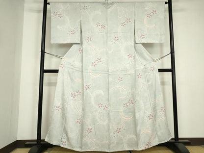平和屋着物▽上質な小紋　単衣　絞り　花唐草文　正絹　逸品　DABG0429az