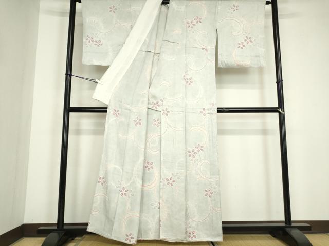 平和屋着物▽上質な小紋　単衣　絞り　花唐草文　正絹　逸品　DABG0429az