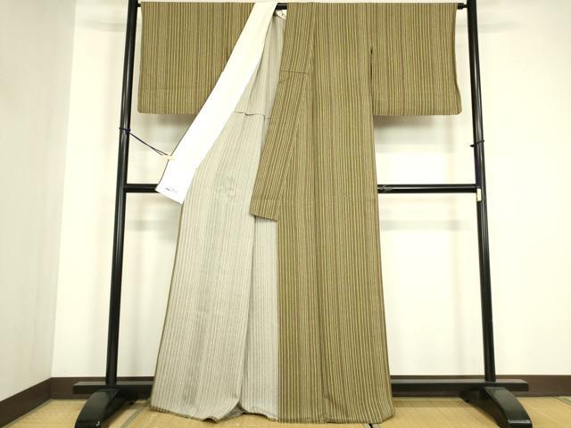 平和屋着物▽上質な小紋　単衣　縞　やまと誂製　正絹　逸品　DABG0432az