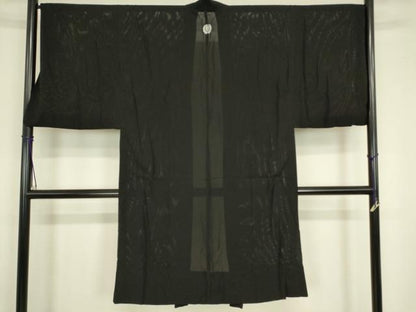 平和屋着物▽男性　長羽織　スリーシーズン　春夏秋　塵除け　絽　黒地　キングサイズ　正絹　逸品　DABG0436az