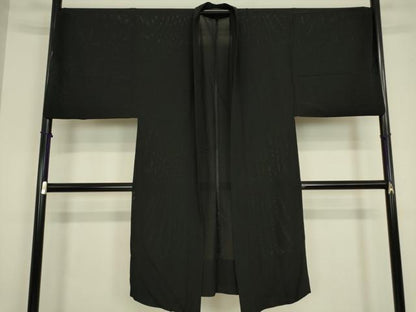 平和屋着物▽男性　長羽織　スリーシーズン　春夏秋　塵除け　絽　黒地　キングサイズ　正絹　逸品　DABG0437az
