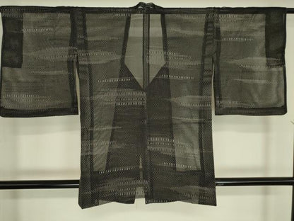 平和屋着物▽道行コート　スリーシーズン　春夏秋　塵除け　横段文　正絹　逸品　DABG0444az