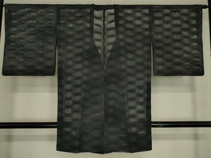 平和屋着物▽道行コート　スリーシーズン　春夏秋　塵除け　変わり縞　ロング丈　正絹　逸品　DABG0445az