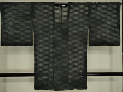 平和屋着物▽道行コート　スリーシーズン　春夏秋　塵除け　変わり縞　ロング丈　正絹　逸品　DABG0445az