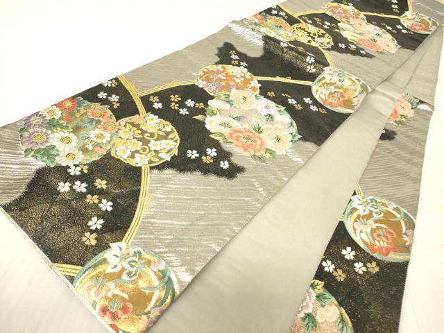 平和屋着物▼六通柄袋帯　吉祥花丸文　金銀糸　正絹　逸品　DABG0446az