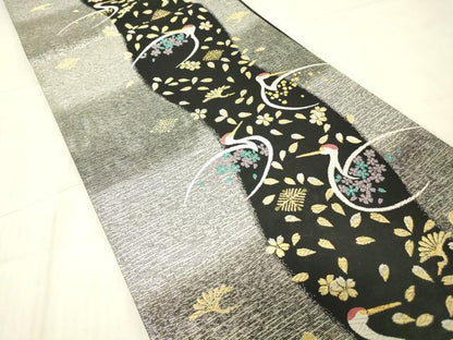 平和屋着物▼六通柄袋帯　さざなみ　鶴舞桜文　金銀糸　正絹　逸品　DABG0449az