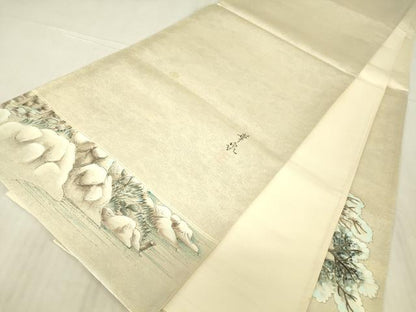 平和屋着物▼太鼓柄袋帯　作家物　手描き　水辺風景樹林文　引箔　正絹　逸品　DABG0485az