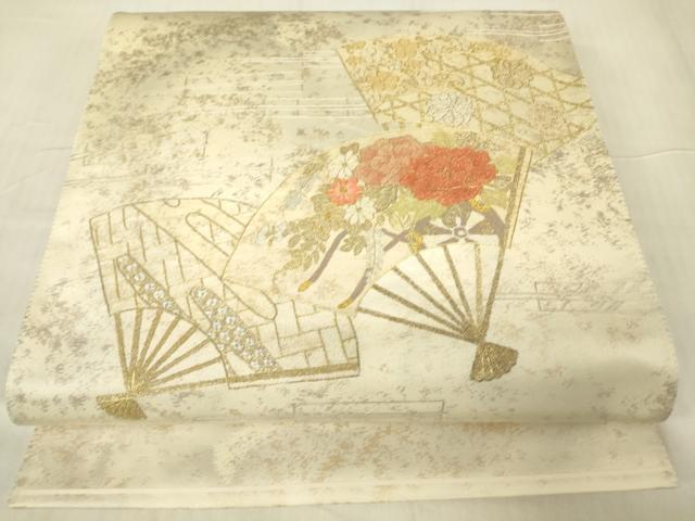 平和屋着物▼中国三大刺繍　相良刺繍　総刺繍　太鼓柄袋帯　扇面花文　金糸　引箔　正絹　逸品　DABG0500az