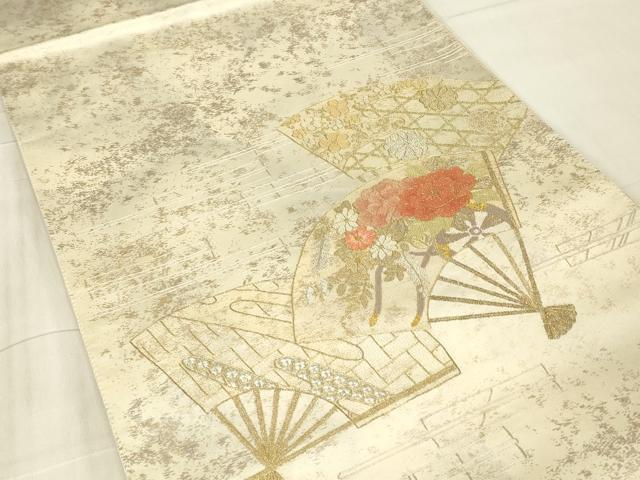 平和屋着物▼中国三大刺繍　相良刺繍　総刺繍　太鼓柄袋帯　扇面花文　金糸　引箔　正絹　逸品　DABG0500az