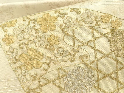平和屋着物▼中国三大刺繍　相良刺繍　総刺繍　太鼓柄袋帯　扇面花文　金糸　引箔　正絹　逸品　DABG0500az