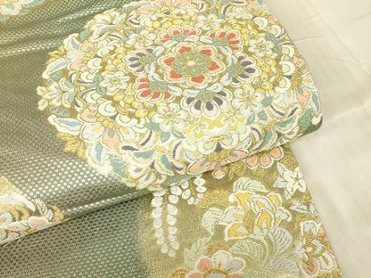 平和屋着物▼六通柄袋帯　正倉院花鳥文　金糸　正絹　逸品　DABG0529az