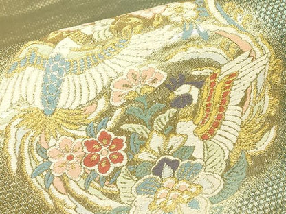 平和屋着物▼六通柄袋帯　正倉院花鳥文　金糸　正絹　逸品　DABG0529az