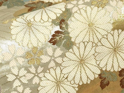 平和屋着物▼六通柄袋帯　重ね山花文　金糸　正絹　逸品　DABG0530az