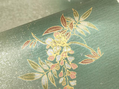 平和屋着物▼太鼓柄袋帯　螺鈿　南天文　金彩　引箔　正絹　逸品　DABG0552az