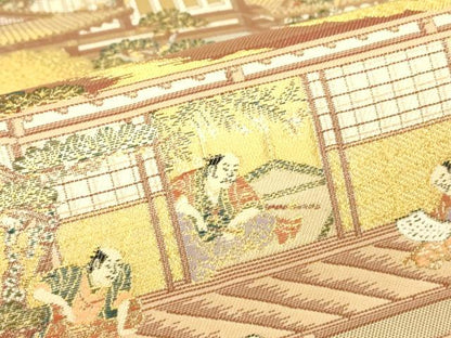 平和屋着物▼六通柄袋帯　洛中洛外図　金糸　正絹　逸品　DABG0561az