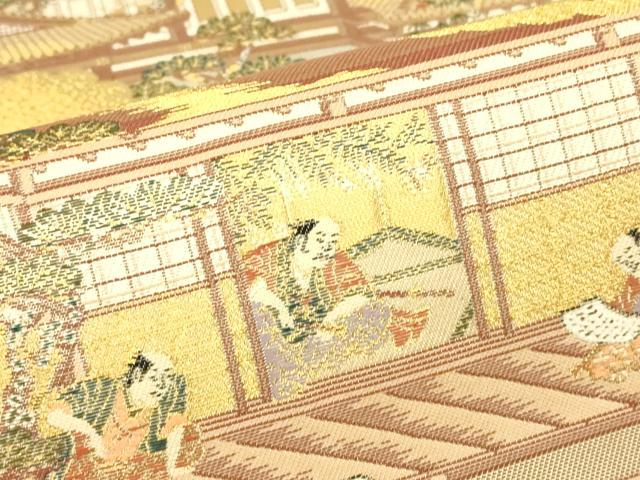 平和屋着物▼六通柄袋帯　洛中洛外図　金糸　正絹　逸品　DABG0561az