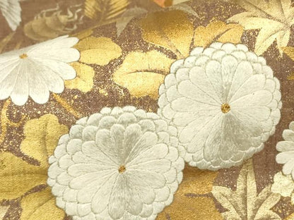 平和屋着物▼六通柄袋帯　駒刺繍　飛鶴宝尽くし花文　金銀彩　正絹　逸品　DABG0571az