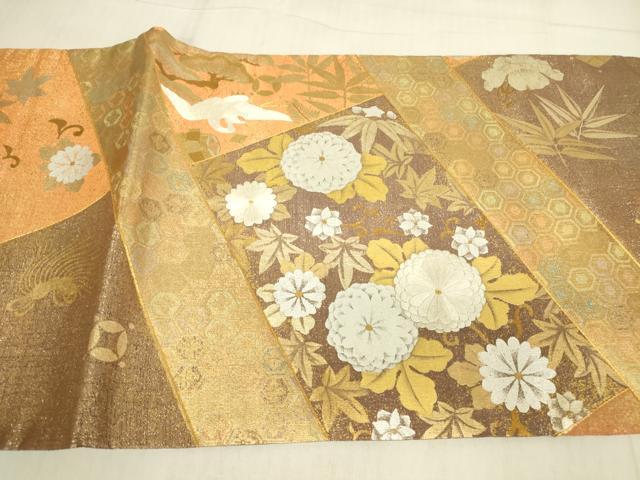 平和屋着物▼六通柄袋帯　駒刺繍　飛鶴宝尽くし花文　金銀彩　正絹　逸品　DABG0571az