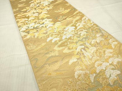 平和屋着物▼六通柄袋帯　日本三景の内　天の橋立　金銀糸　反端付き　正絹　逸品　DABG0589az