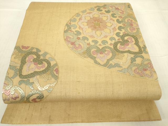 平和屋着物＊夏物　絽刺し　区限刺繍　総刺繍　太鼓柄袋帯　正倉院花文　金糸　正絹　逸品　DABG0616az