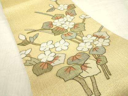 平和屋着物＊夏物　明綴れ　太鼓柄袋帯　枝花文　金糸　正絹　逸品　DABG0619az