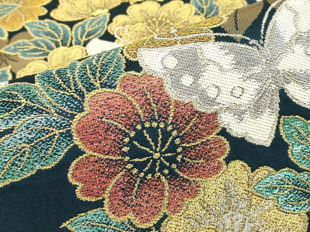 平和屋着物▼六通柄袋帯　舞蝶花文　金銀糸　正絹　逸品　DABG0641az