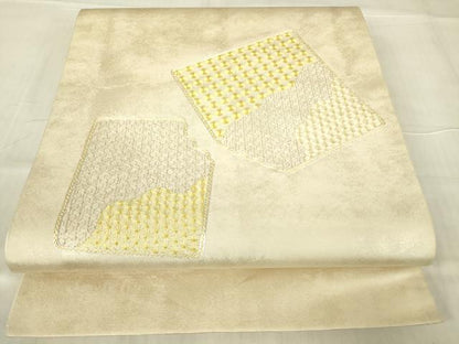平和屋着物▼太鼓柄袋帯　駒刺繍　総刺繍　破れ色紙花文　銀糸　引箔　正絹　逸品　DABG0654az