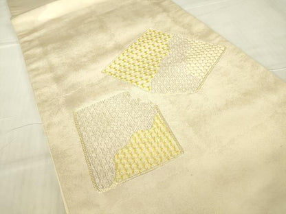平和屋着物▼太鼓柄袋帯　駒刺繍　総刺繍　破れ色紙花文　銀糸　引箔　正絹　逸品　DABG0654az