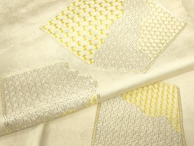 平和屋着物▼太鼓柄袋帯　駒刺繍　総刺繍　破れ色紙花文　銀糸　引箔　正絹　逸品　DABG0654az