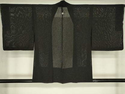 平和屋着物▽羽織　スリーシーズン　春夏秋　塵除け　花尽くし文　黒地　正絹　逸品　未使用　DABG0658az