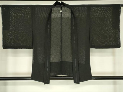 平和屋着物▽羽織　スリーシーズン　春夏秋　塵除け　花尽くし文　黒地　正絹　逸品　未使用　DABG0658az