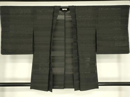 平和屋着物▽羽織　スリーシーズン　春夏秋　塵除け　紗綾型文　黒地　正絹　逸品　未使用　DABG0660az