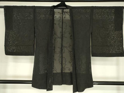 平和屋着物▽羽織　スリーシーズン　春夏秋　塵除け　蔦の葉文　黒地　正絹　逸品　未使用　DABG0661az