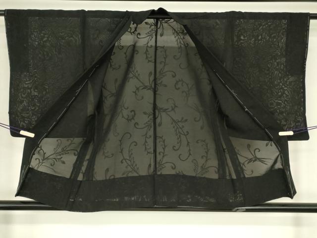 平和屋着物▽羽織　スリーシーズン　春夏秋　塵除け　蔦の葉文　黒地　正絹　逸品　未使用　DABG0661az