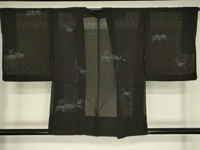 平和屋着物▽羽織　スリーシーズン　春夏秋　塵除け　笹文　手描き　黒地　正絹　逸品　DABG0662az