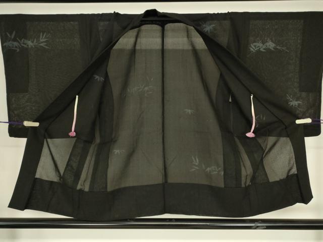 平和屋着物▽羽織　スリーシーズン　春夏秋　塵除け　笹文　手描き　黒地　正絹　逸品　DABG0662az