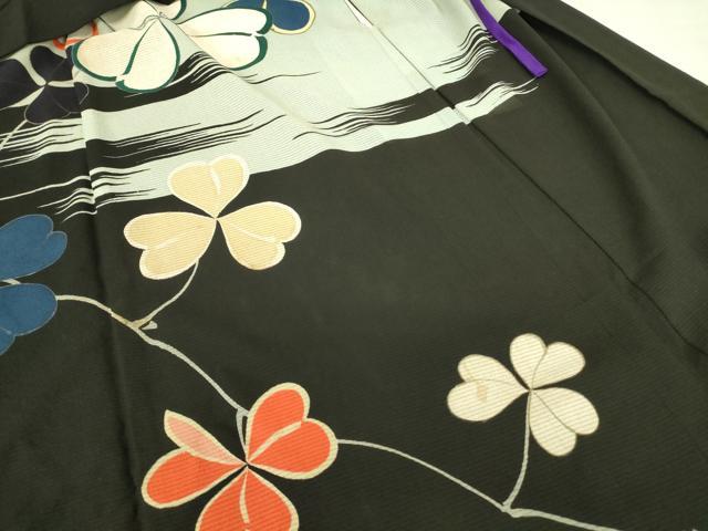 平和屋着物▽長羽織　無双　絽袷　絽×絽　スリーシーズン　春夏秋　塵除け　カタバミ　黒地　正絹　逸品　DABG0664az