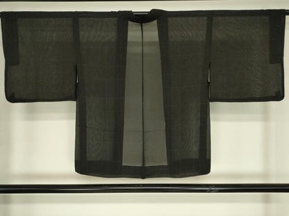 平和屋着物▽羽織　スリーシーズン　春夏秋　塵除け　格子　黒地　正絹　逸品　DABG0665az