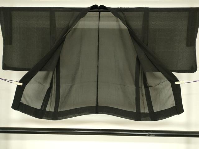 平和屋着物▽羽織　スリーシーズン　春夏秋　塵除け　格子　黒地　正絹　逸品　DABG0665az
