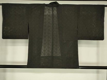 平和屋着物▽羽織　スリーシーズン　春夏秋　塵除け　亀甲花文　黒地　正絹　逸品　DABG0667az