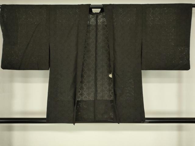 平和屋着物▽羽織　スリーシーズン　春夏秋　塵除け　亀甲花文　黒地　正絹　逸品　DABG0667az