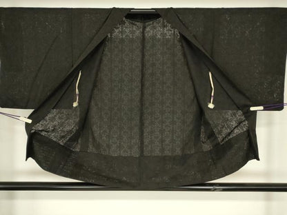 平和屋着物▽羽織　スリーシーズン　春夏秋　塵除け　亀甲花文　黒地　正絹　逸品　DABG0667az