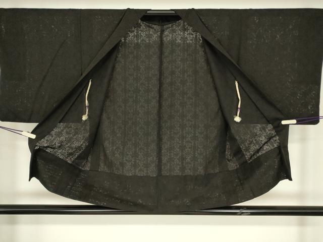 平和屋着物▽羽織　スリーシーズン　春夏秋　塵除け　亀甲花文　黒地　正絹　逸品　DABG0667az