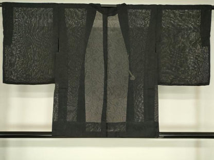 平和屋着物▽羽織　スリーシーズン　春夏秋　塵除け　草花文　黒地　洗える着物　DABG0670az