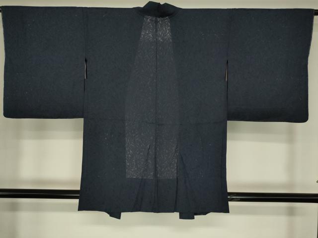 平和屋着物▽羽織　スリーシーズン　春夏秋　塵除け　舞葉文　濃紺色　正絹　逸品　未使用　DABG0671az